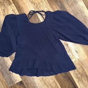 Kaktus Blue Blouse with Billowy Sleeves